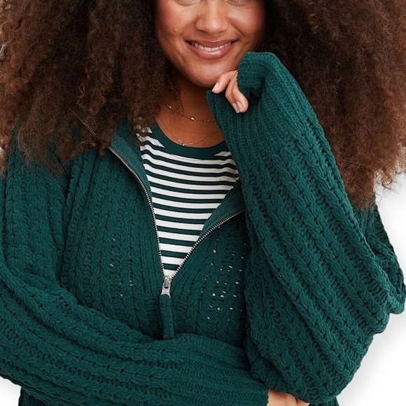 Aerie Cable Car Quarter Zip Sweater Green Size Medium Oversized - Picture 1 of 8